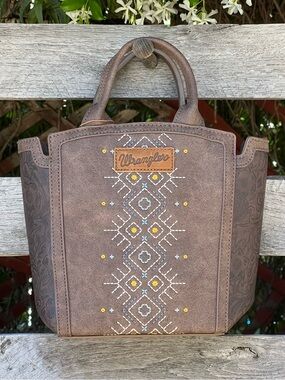 Wrangler Faux Leather Embroidered Tooled Mini Tote Crossbody Bag NWT